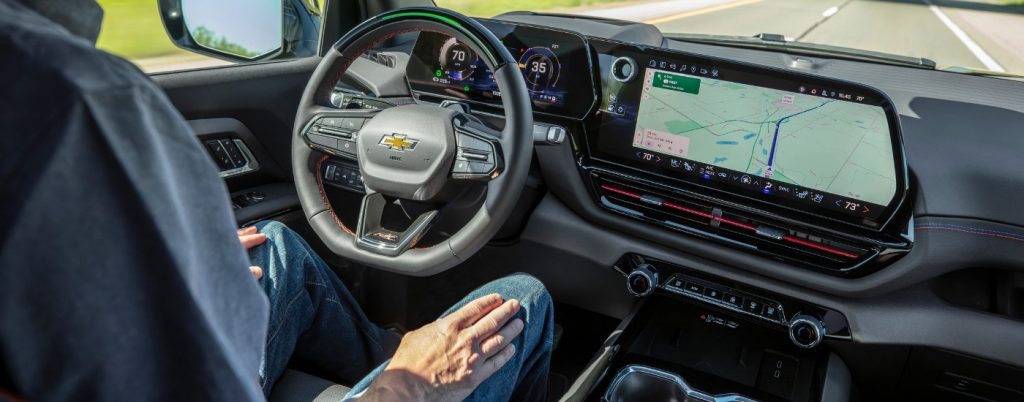 The SuperCruise feature being used in a 2024 Chevy Silverado EV for sale in Castroville.