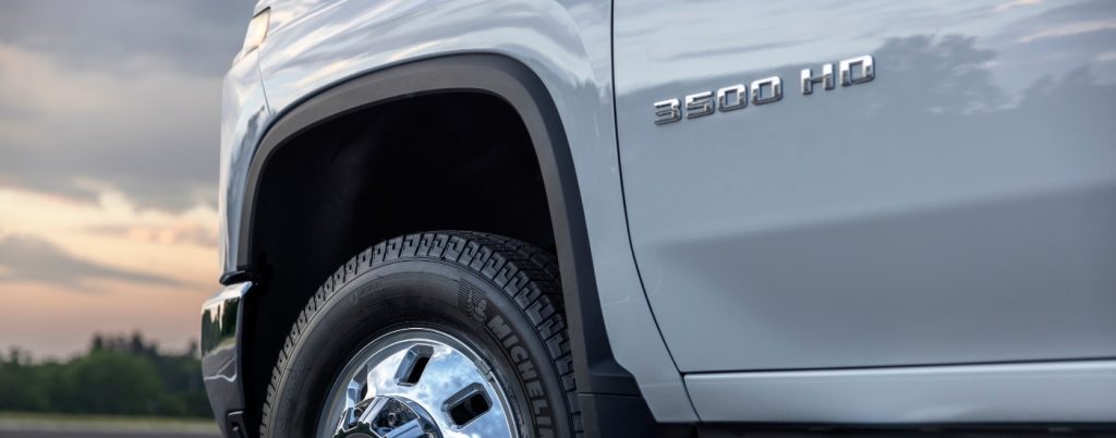 Close-up of Chevy Silverado 3500HD front driver's side.