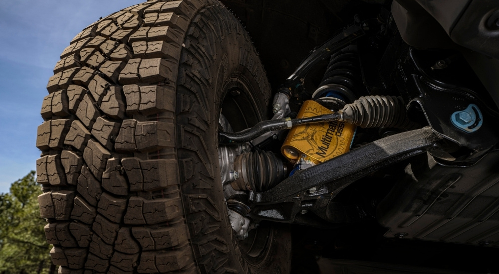 Suspension and tire on a 2025 Chevy Colorado ZR2 Bison.