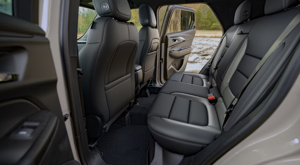 Black leather rear seats in a 2026 Chevy Trailblazer.