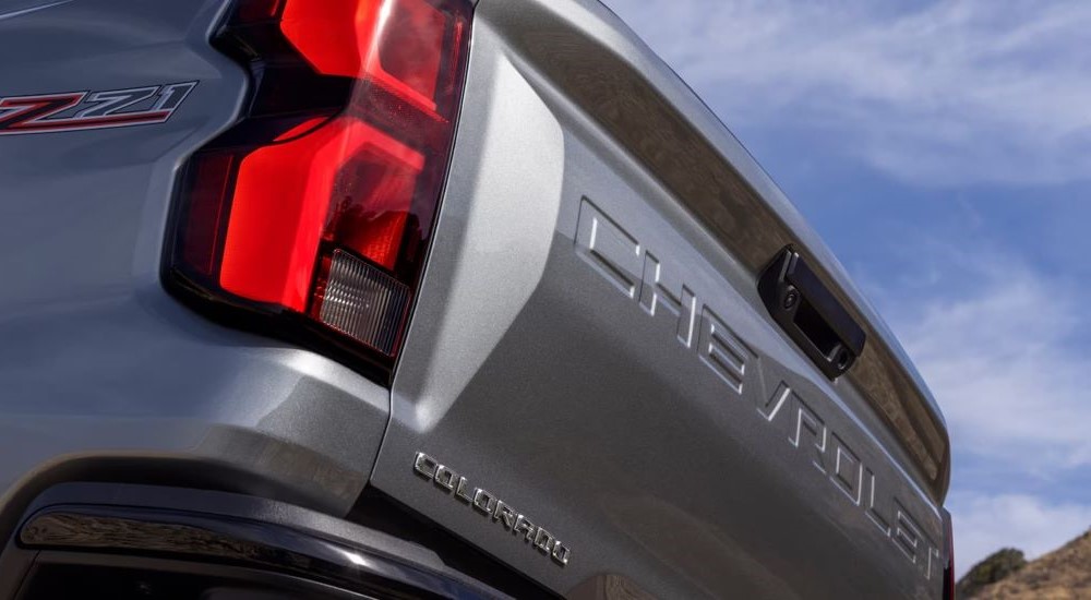 Tailgate on a gray 2023 Chevy Colorado Z71 for sale in Castroville