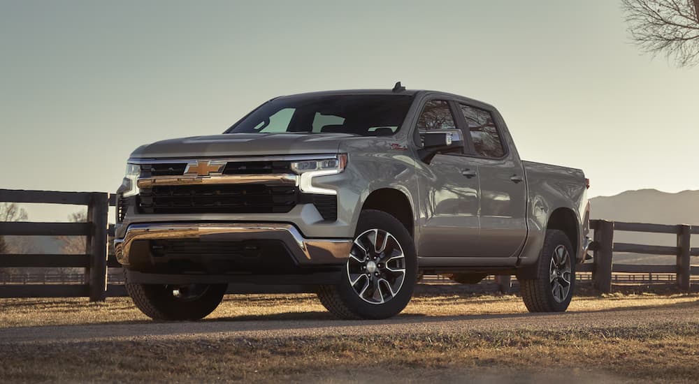 A silver 2026 Chevy Silverado 1500 for sale near Fair Oaks Ranch parked off-road