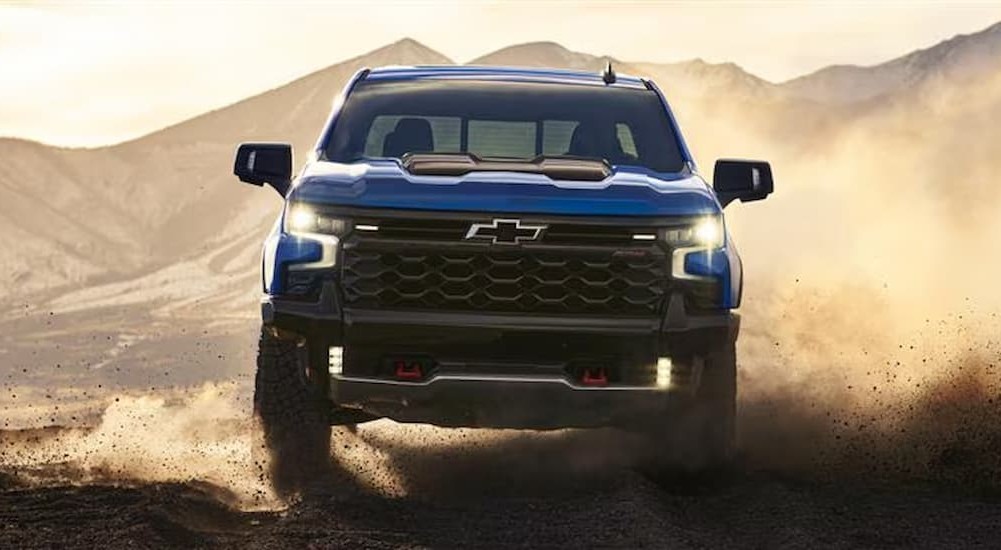 Frontend of a blue 2026 Chevy Silverado 1500 ZR2 for sale in Castroville.