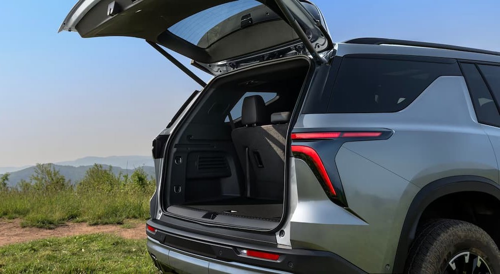 Open hatch on a silver 2026 Chevy Traverse Z71.