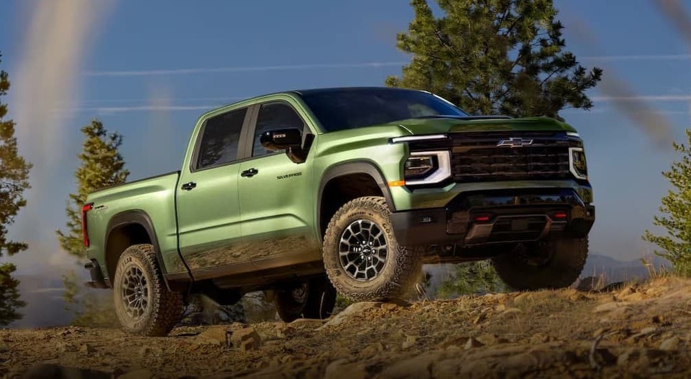 A green 2027 Chevy Silverado 1500 parked offroad.