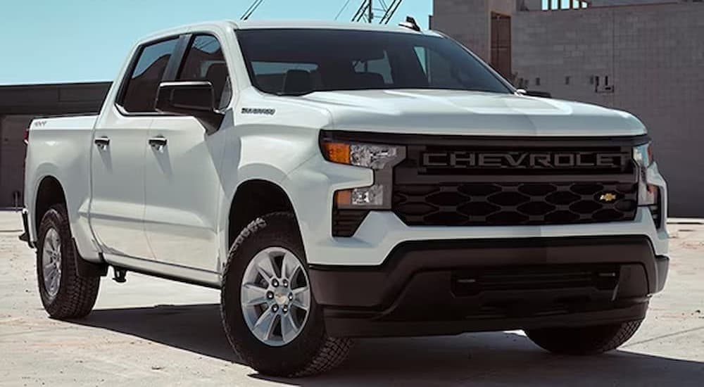 A white 2026 Chevy Silverado 1500 parked outdoors.