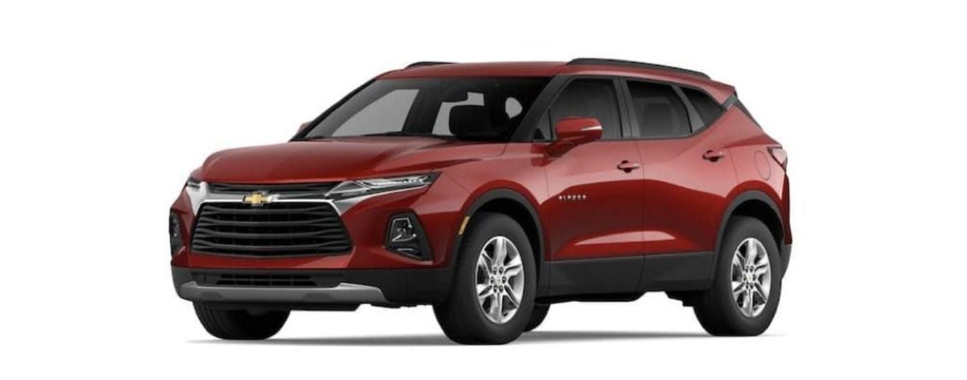A red 2022 Chevy Blazer is angled left.