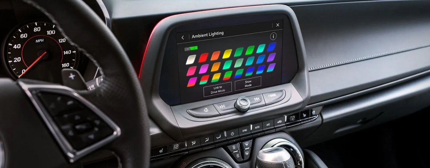 Ambient lighting feature on the infotainment screen in a 2022 Chevy Camaro.