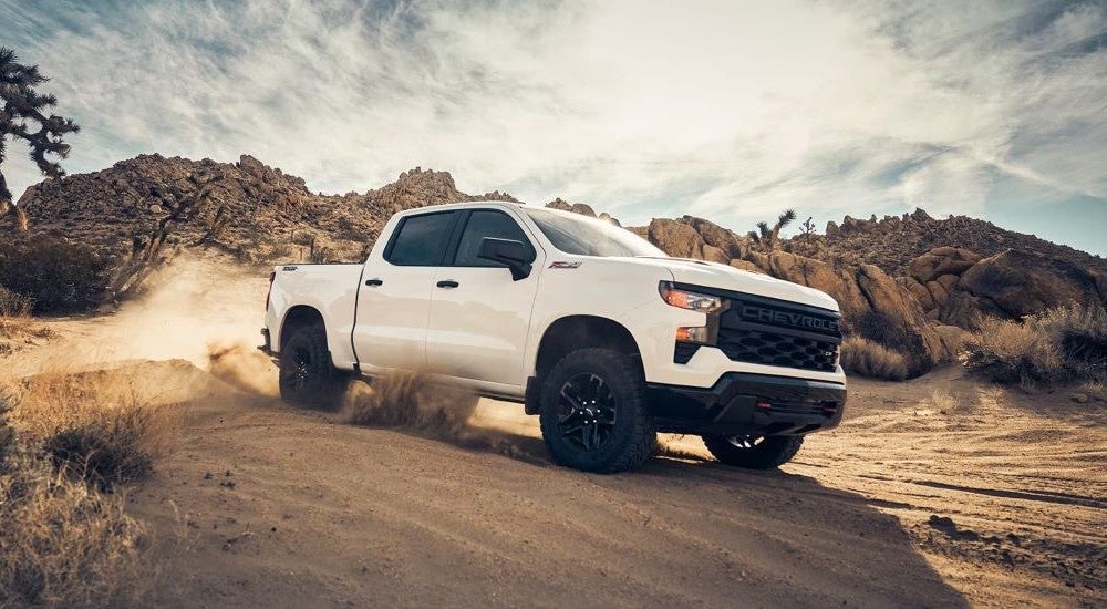 White 2022 Chevy Silverado 1500 off-roading