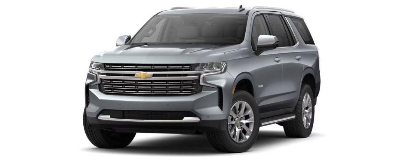 A grey 2022 Chevy Tahoe Premier is angled left.