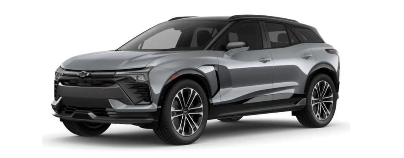 A silver 2024 Chevy Blazer EV SS is angled left.