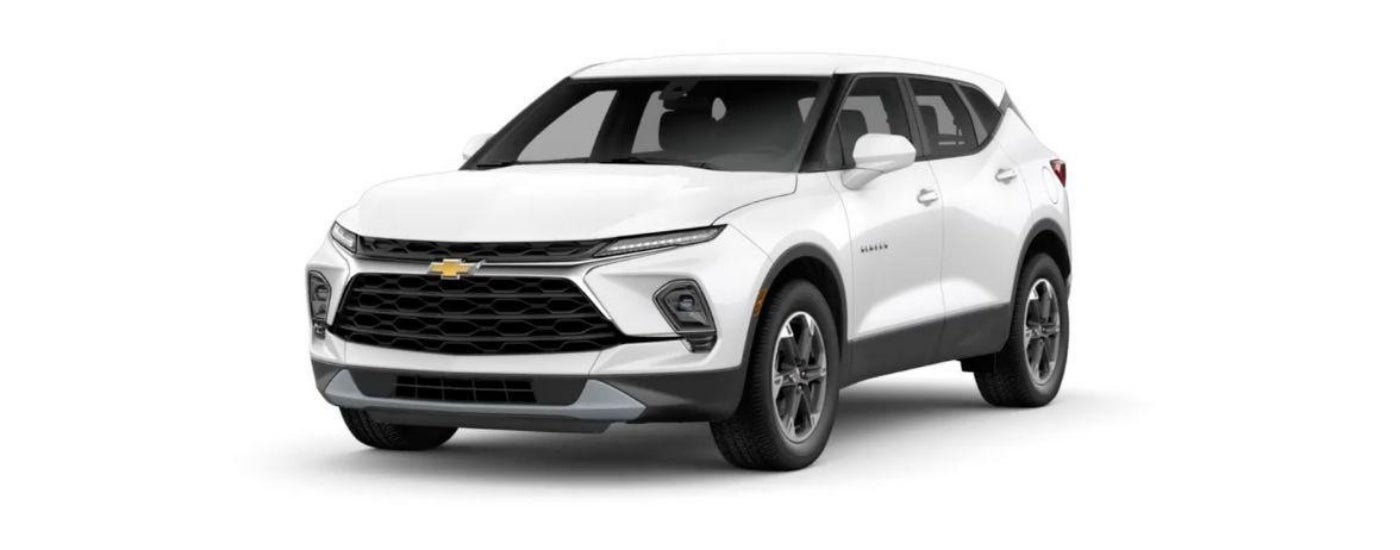 A white 2024 Chevy Blazer is shown angled left.