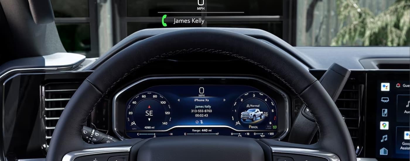 Close-up of the digital cluster in a 2024 Chevy Silverado 2500 HD.