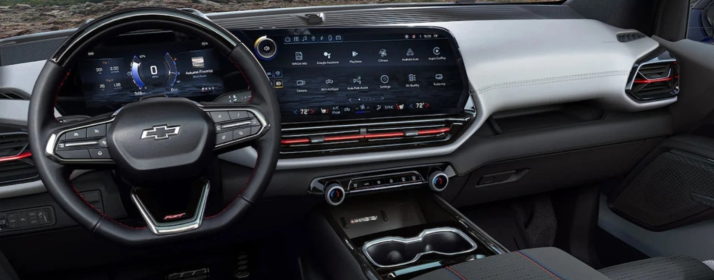 The black and white interior in a 2024 Chevy Silverado EV RST.