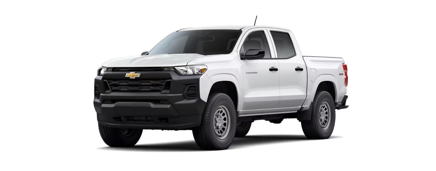A white 2025 Chevy Colorado angled left.