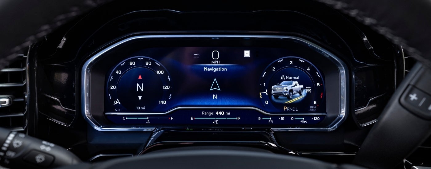Digital gauges on a 2025 Chevy Silverado 2500 HD High Country.