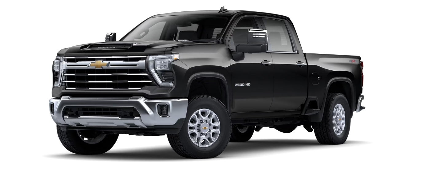 A black 2025 Chevy Silverado 2500 HD LTZ angled left.