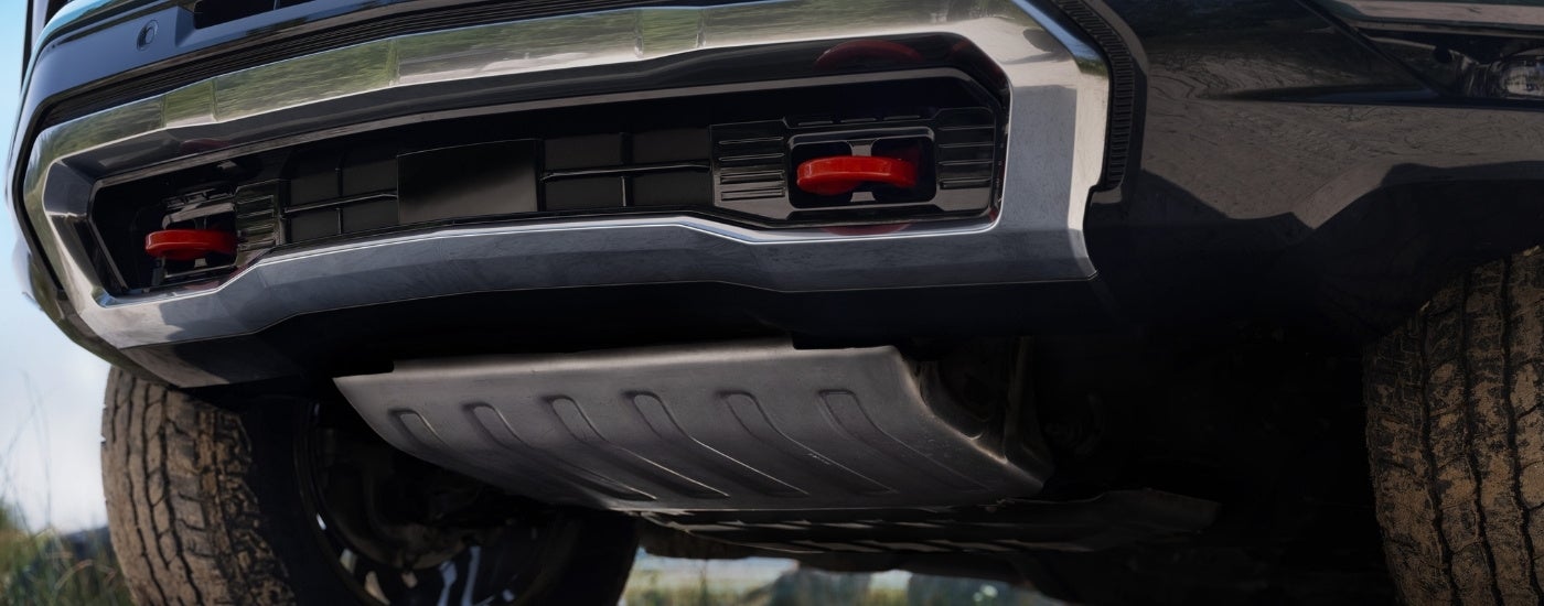 A close up of the skidplate on a 2025 Chevy Tahoe.