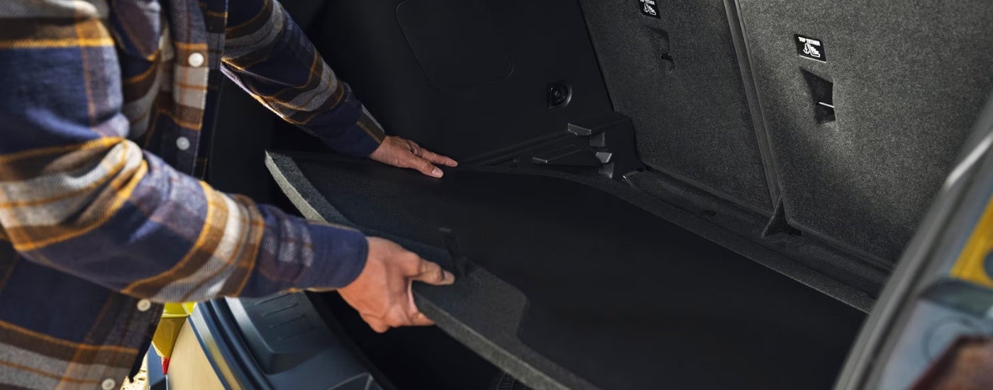 Cargo area in a yellow 2025 Chevy Trailblazer.