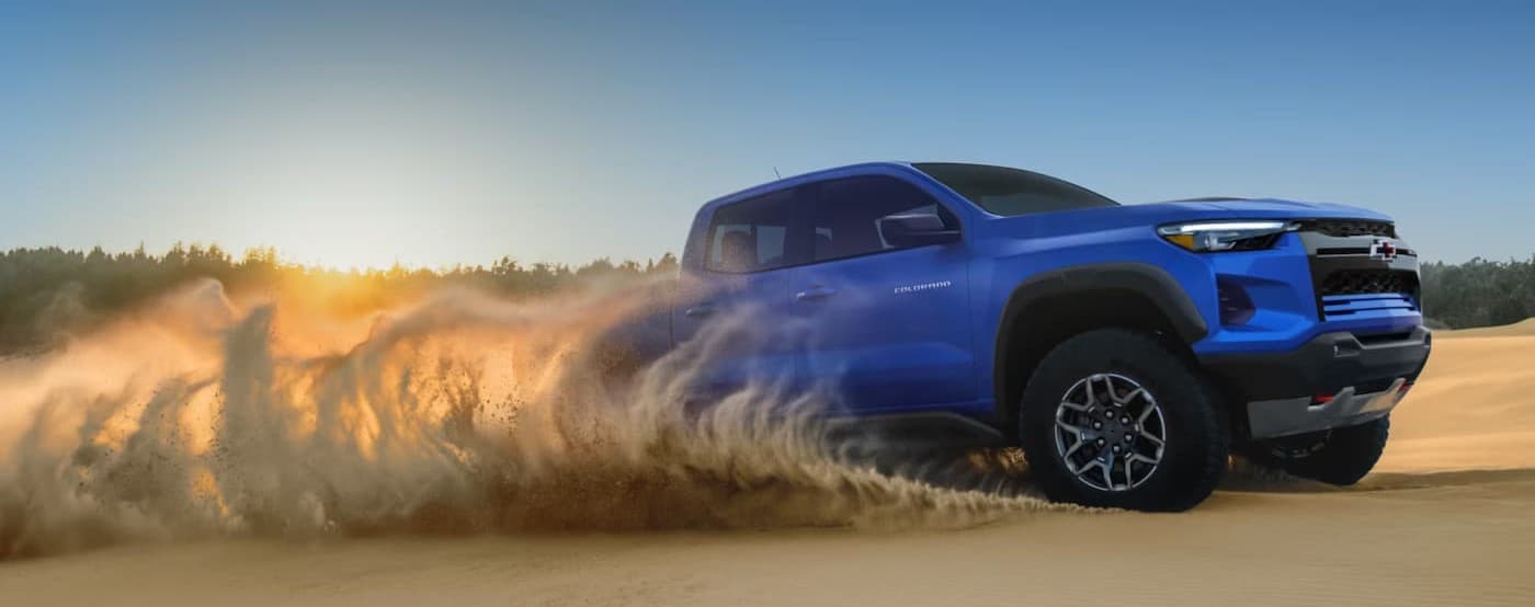 A blue 2026 Chevy Colorado ZR2 off-roading.