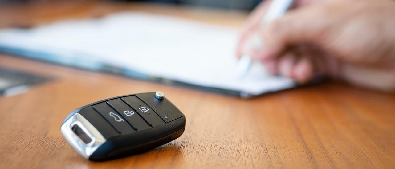 A close-up of a car key.